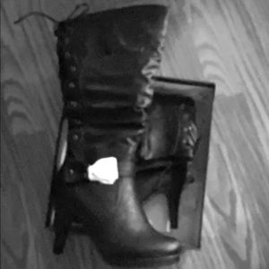 Fashion Women's Lace-up Knee High Heel Boots-Black